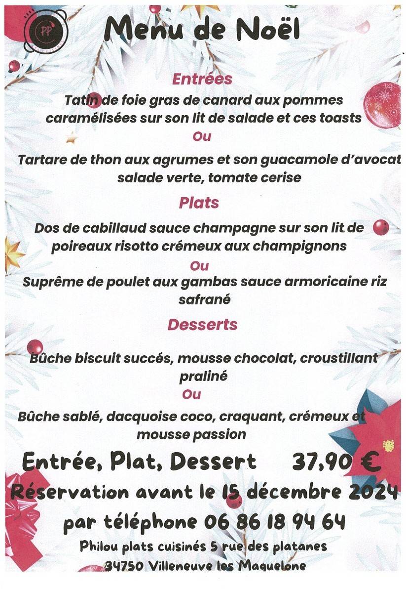 Menu de Noel et jour de l'an 2024